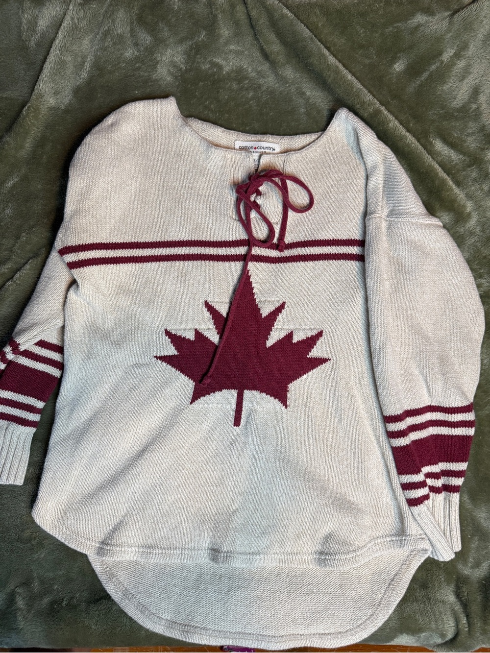 Women's Cream and Burgundy Maple Leaf Sweater